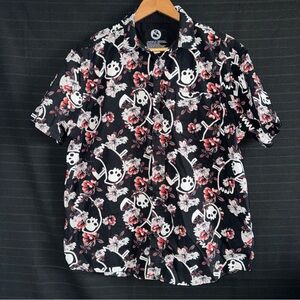 Obinsun Shirt Mens XL Button Up Short Sleeve Hot Topic Ghost Skull Goth Black